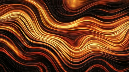 Leinwandbilder - Golden orange waves flowing on black background abstract design