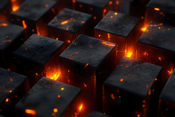 Wall Mural - Glowing cubes, abstract texture, dark background, digital art, perfect for tech visuals