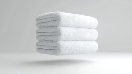 Stack of fluffy white towels on white background, spa, hotel