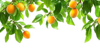 Wall Mural - Ripe persimmons on branches, white background, autumn harvest, food design