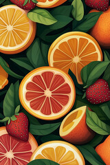 Aufkleber - Sliced citrus fruits and strawberries creating vibrant and refreshing pattern