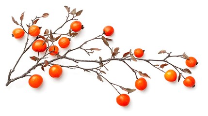 Wall Mural - Orange berries branch, autumnal design, white background, seasonal decoration