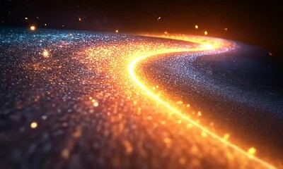 Wall Mural - Glowing particles swirl in a cosmic dance, creating a mesmerizing light trail against a dark backdrop
