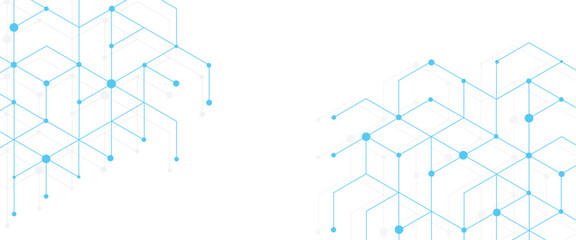 Fototapete - Vector abstract background the dots and lines geometric blue hexagons pattern with simple hexagonal elements.