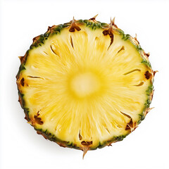 Aufkleber - Ripe pineapple slice showing its texture and freshness on white background