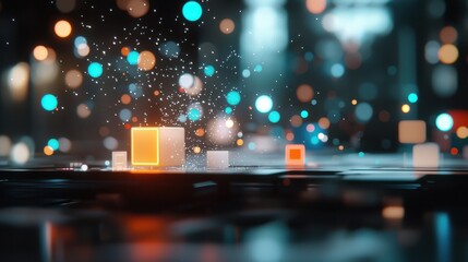 Poster - Dynamic light particles abstract digital space visual art futuristic environment close-up view creativity in motion