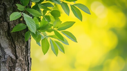 Wall Mural - detailed european ash tree with textured bark and leaves on clean background