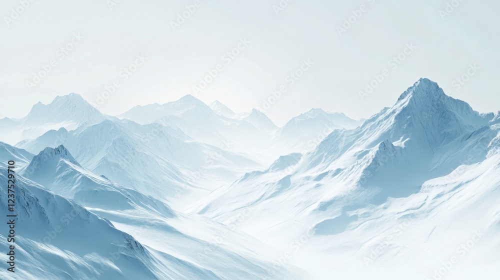 Serene Skiing in Snowy Mountains - Minimalist Winter Sports Scene Illustration