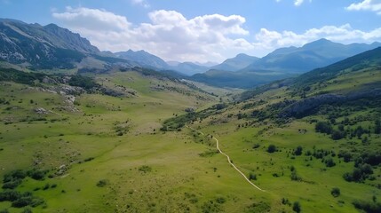 Poster - Expansive Valley Surrounded by Majestic Mountains Under a Clear Sky : Generative AI