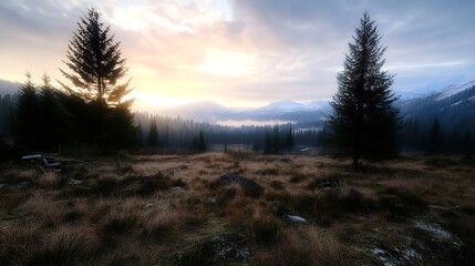 Aufkleber - Breathtaking Views of a Tranquil Mountain Landscape at Sunrise or Sunset : Generative AI