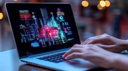 laptop screen data analytics, coding - cybersecurity