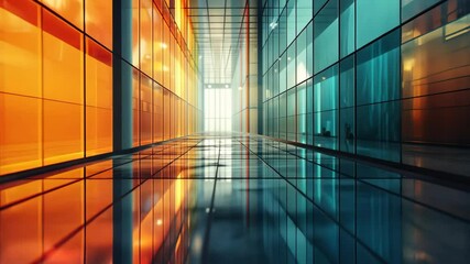 Poster - Abstract Colorful Glass Corridor: A Modern Architectural Visualization