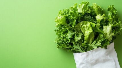 Wall Mural - Fresh lettuce in reusable bag on green