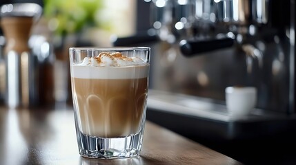 Poster - Delicious Glass of Frothy Latte with Cinnamon in Coffee Shop Setting : Generative AI