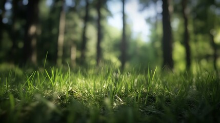 Poster - Peaceful Sunlit Forest Floor with Lush Greenery and Tall Trees : Generative AI