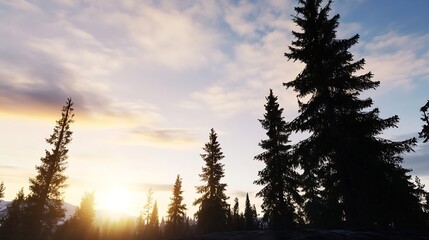 Poster - Dramatic Forest Silhouette at Sunset with Towering Trees Against Colorful Sky : Generative AI