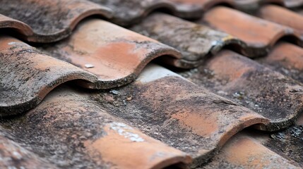 Aufkleber - Weathered Terracotta Roof Tiles with Rustic Aesthetic and Textured Surface Patterns : Generative AI