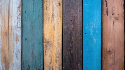 Poster - Colorful Reclaimed Wood Planks in Horizontal Layout for Rustic Design and Backgrounds : Generative AI