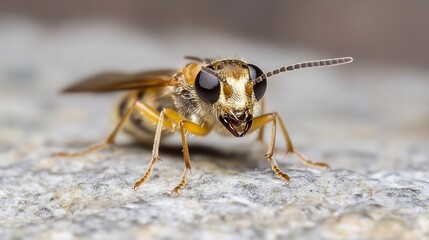 Poster - Detailed Macro of a Yellow and Black Insect with Translucent Wings : Generative AI