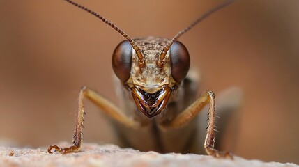 Poster - CloseUp Shot of a Brown Insect on a Warm Earthy Background : Generative AI