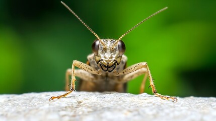 Poster - Grasshopper Face Macro Shot with Detail Focus on Antennae and Large Eyes : Generative AI