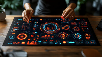 Poster - Woman analyzing data on holographic display