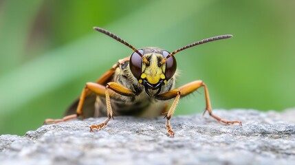 Poster - Closeup of Insect on Rock with Green Background in Natural Habitat : Generative AI