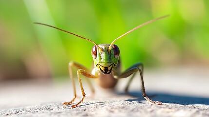 Aufkleber - Captivating Closeup of a Green Grasshopper on a Stone with Lush Background : Generative AI