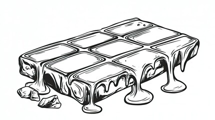 Poster - Simple outline vector of a dripping chocolate bar, designed for kids' coloring activity worksheet.