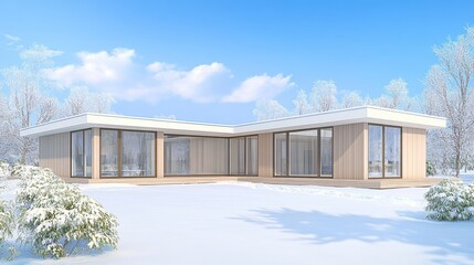 Canvas Print - Modern Minimalist House Winter Landscape Design