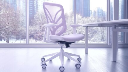 Canvas Print - Modern White Office Chair Near Window Winter View