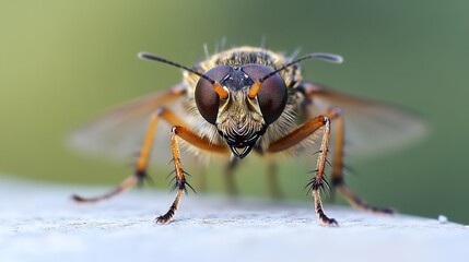 Poster - Closeup of a Hoverfly on a Leaf  Macro Photography with Natural Green Background : Generative AI