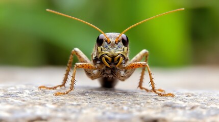 Poster - Detailed Front View of Grasshopper on Stone Surface in Natural Habitat : Generative AI