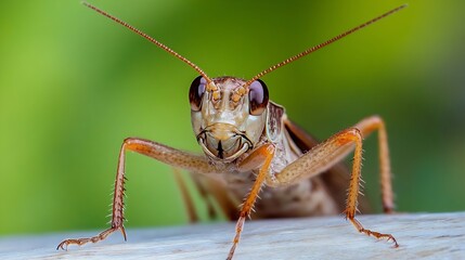Poster - Closeup macro of a cricket on a vibrant green background : Generative AI