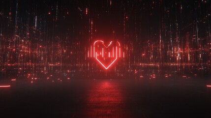 Poster - Neon Heart Digital Data Stream Abstract Art
