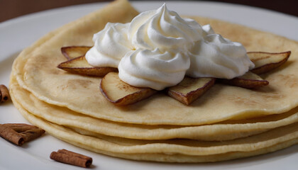 Wall Mural - cinnamon apple crepes with whipped cream on top