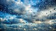 © Nasnunt - Overcast sky with fluffy white clouds and a few rain drops on a windowpane