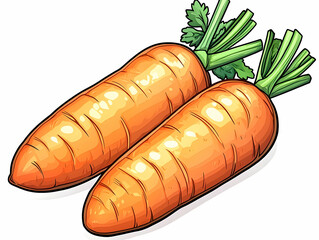 Wall Mural - Two fresh carrots, garden harvest, white background, food illustration