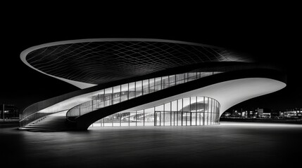 Poster - Nighttime Modern Architecture, Swirling Staircase Design