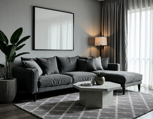 Modern Living Room with Grey Sectional Sofa and Natural Light