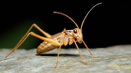 Poster - Macro Shot of Orange Cricket on Forest Floor Showcasing Unique Insect Anatomy : Generative AI