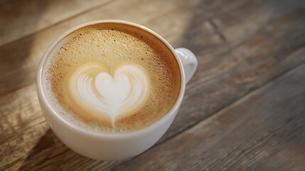 Wall Mural - Elegant Cup of HeartShaped Latte Art on Rustic Wooden Table in Relaxing Atmosphere : Generative AI