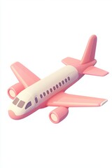Wall Mural - A cute cartoon airplane icon, a 3D rendering of the plane on a white background, in an isometric view, smooth and shiny