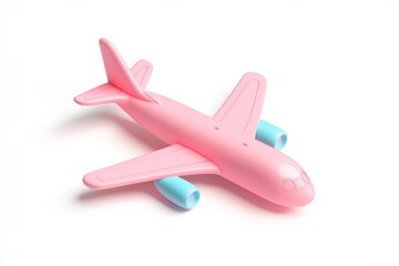 Wall Mural - A cute cartoon airplane icon, a 3D rendering of the plane on a white background, in an isometric view, smooth and shiny