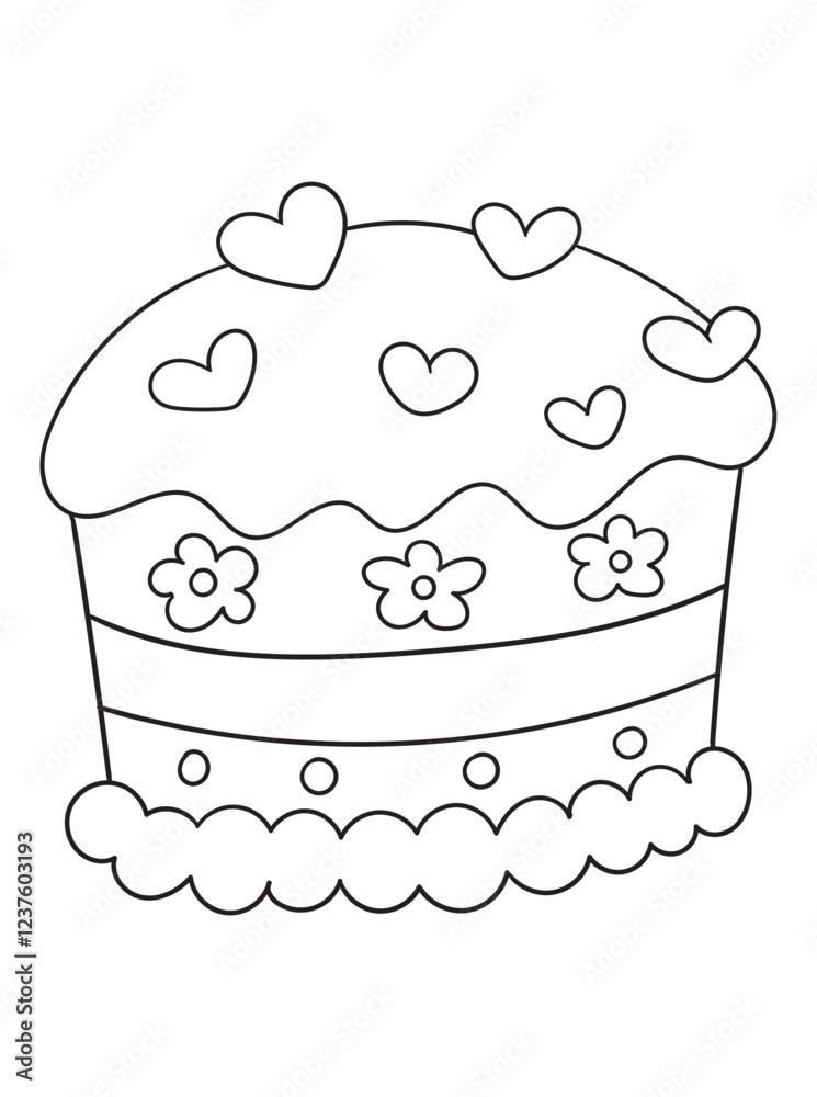 Delightful black and white cake illustration for coloring books ...