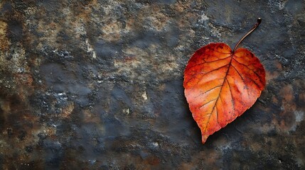 Poster - Single Vibrant Autumn Leaf on Rustic Stone Surface Highlighting Fall Colors : Generative AI