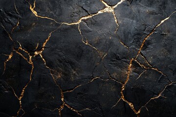 Wall Mural - A dark gray background with golden cracks, suitable for use as a wallpaper, creating a dramatic and moody atmosphere.