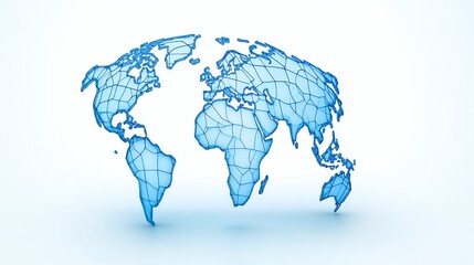 Poster - Abstract Blue Low Poly World Map on White Background