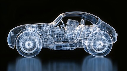 Poster - Abstract Classic Car Digital Rendering Glowing Points of Light on Black Background