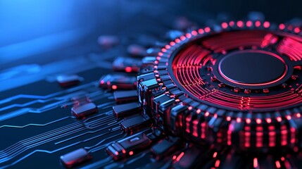Poster - Abstract Futuristic Technology Red And Blue Glowing Circuit Board Device